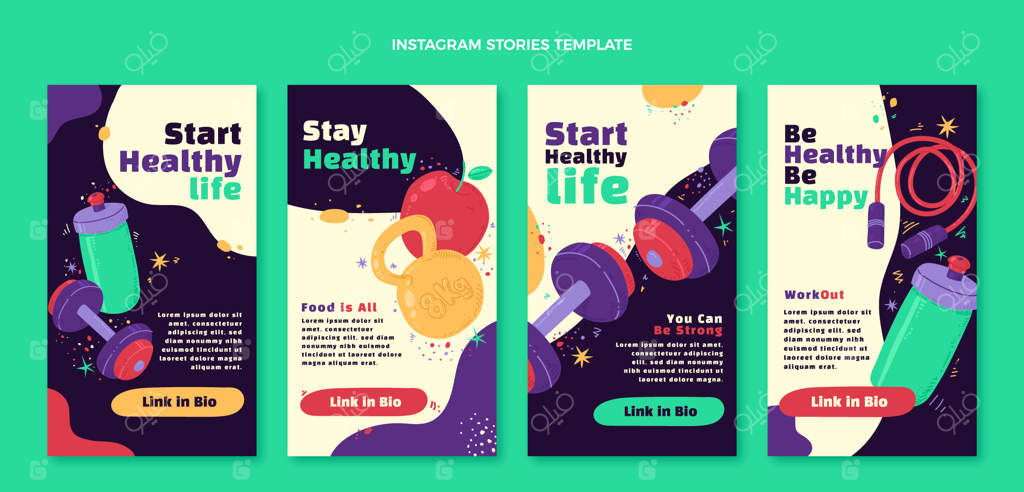 مجموعه استوری‌های فیتنس طراحی دستی برای اینستاگرام