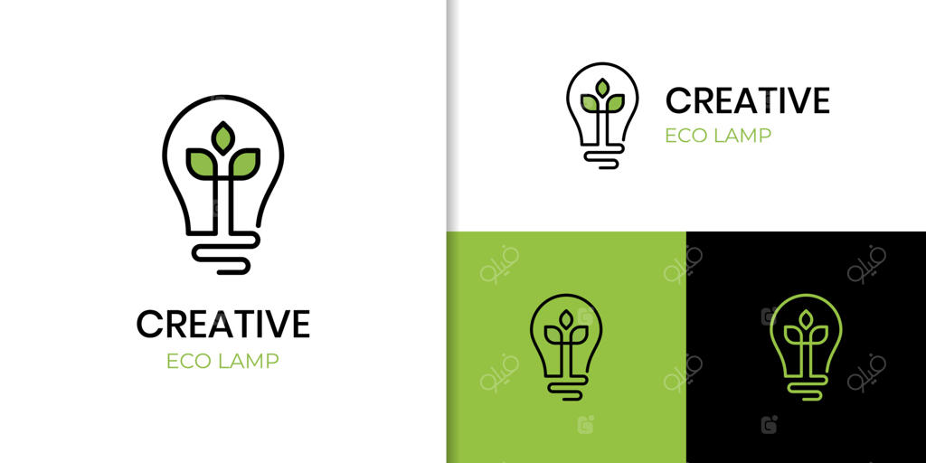 طراحی لوگوی روشنایی بوم‌دوست با تصویر لامپ و برگ - مفهومی برای انرژی خورشیدی و عناصر پایدار وکتور