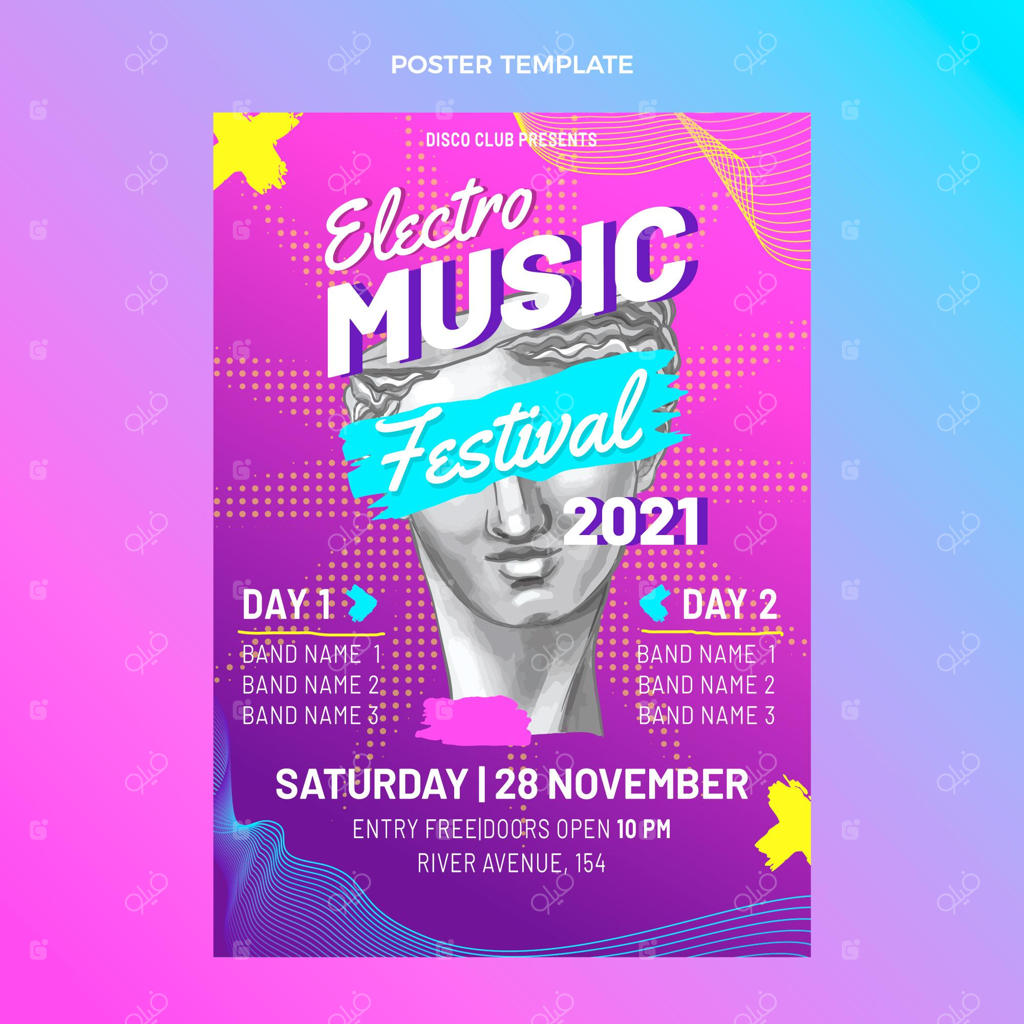 پوستر جشنواره موسیقی با طراحی دستی و رنگارنگ