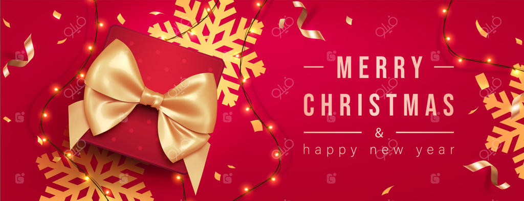 بنر تبریک کریسمس با شاخه‌های درخت کاج و کاغذ رنگی، تصویرسازی وکتور.