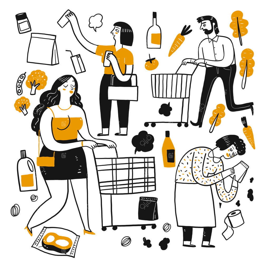 نقش‌پردازی افراد در سوپرمارکت.