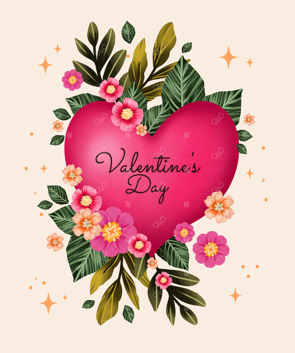 تصویرسازی آبرنگی گل‌های روز ولنتاین