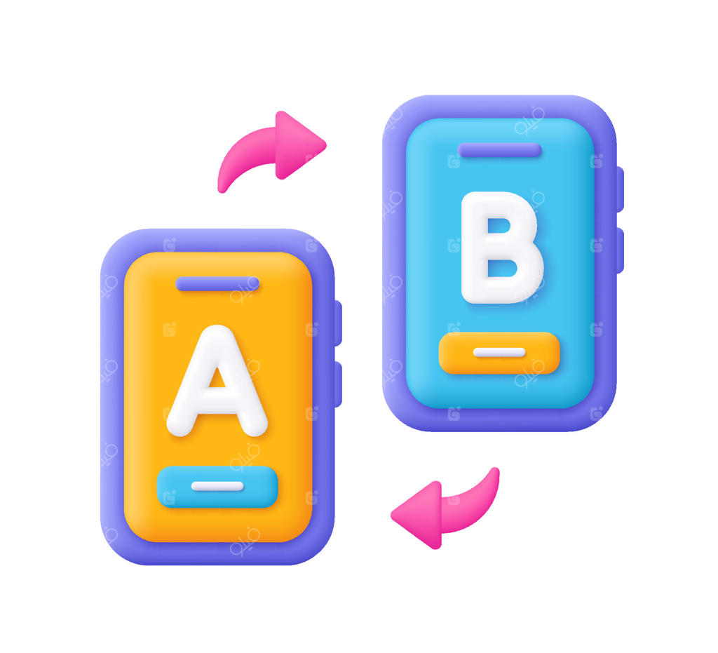 اجرای آزمایش AB روی صفحه نمایش گوشی هوشمند. رفع ایرادات. آیکون سه‌بعدی. سبک کارتونی و ساده.