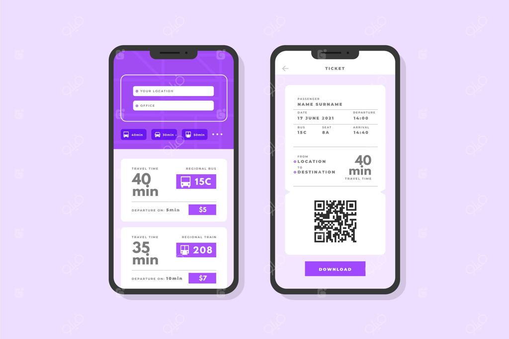 مجموعه طرح‌های صفحه‌های اپلیکیشن حمل و نقل عمومی