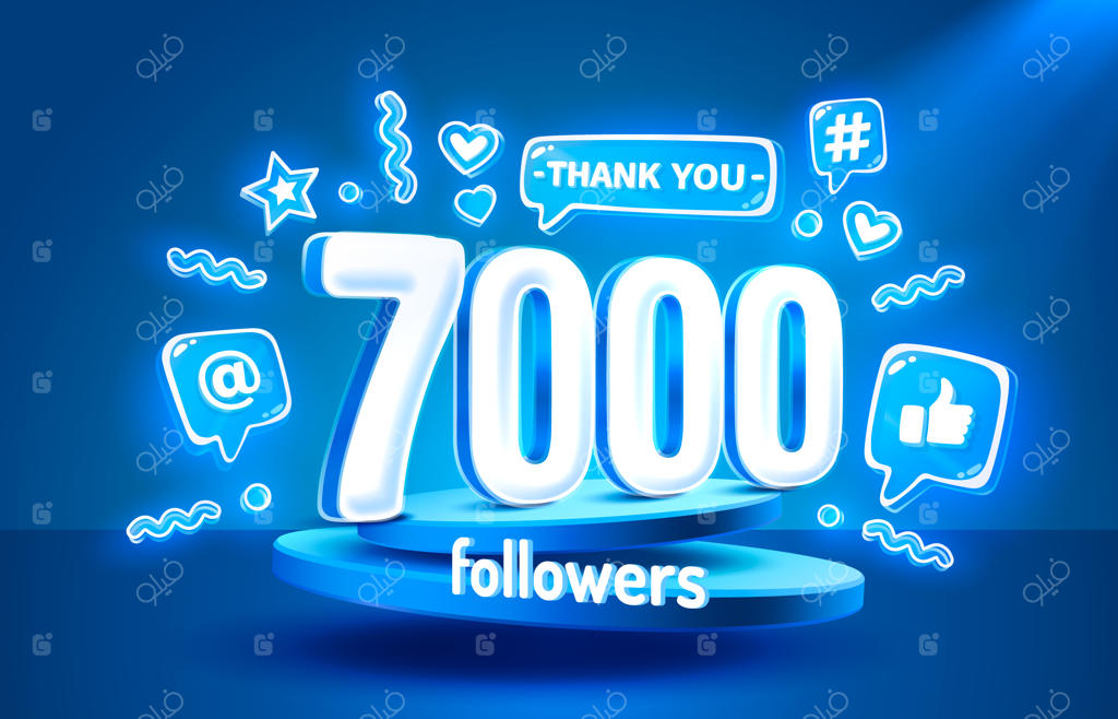 با 7000 دنبال‌کننده تشکر می‌کنیم - طراحی بنر تبریک گروه اجتماعی آنلاین