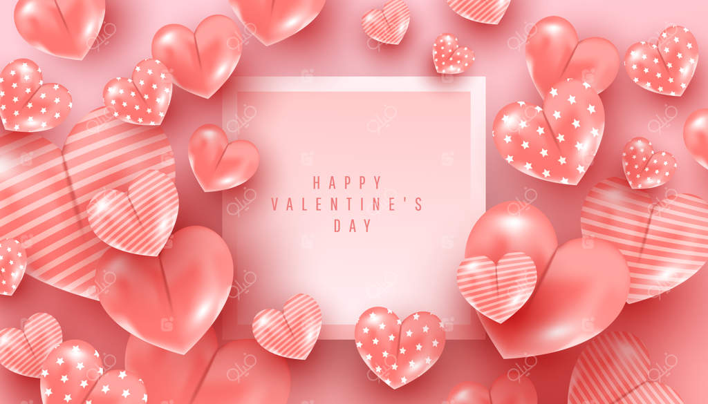 ایده روز ولنتاین: طرح زیبا و سه‌بعدی قلب‌ها در حال پرواز در آسمان صورتی