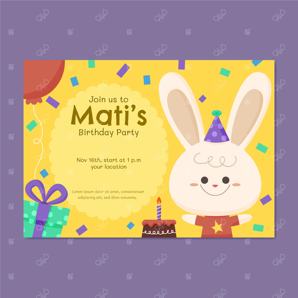 کارت دعوت تولد با طراحی کودکانه دستی