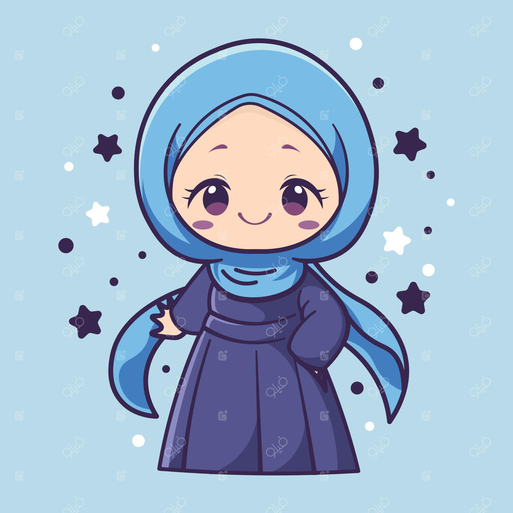 تصویرسازی وکتور دختر مسلمان بامزه با حجاب آبی