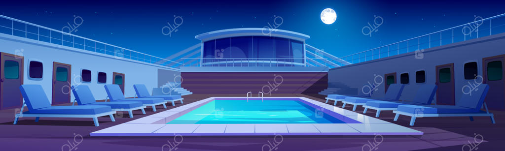 استخر کشتی کروز در شب روی عرشه کشتی