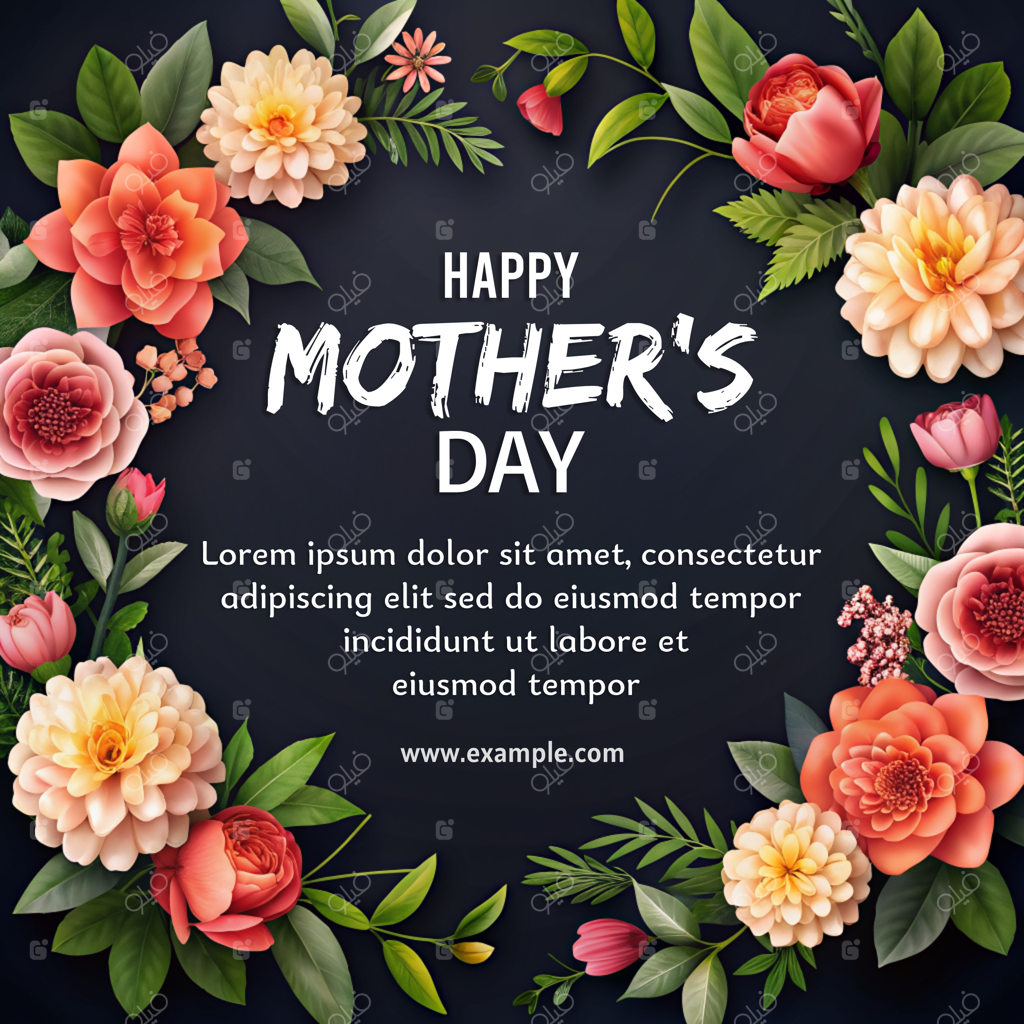 طرح گل‌دار رنگارنگ با نوشته روز مادر مبارک