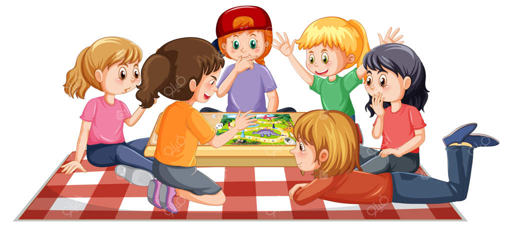 بچه‌های خوشحال در حال بازی با بردگیم روی زمینه سفید