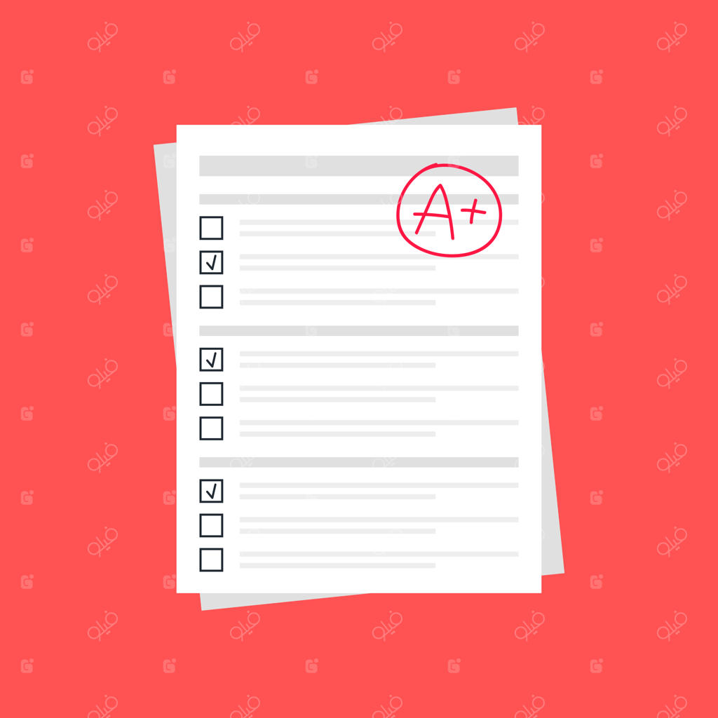 سیستم ارزشیابی؛ نمرات و حروف معلم روی کاغذ. تصویر وکتور