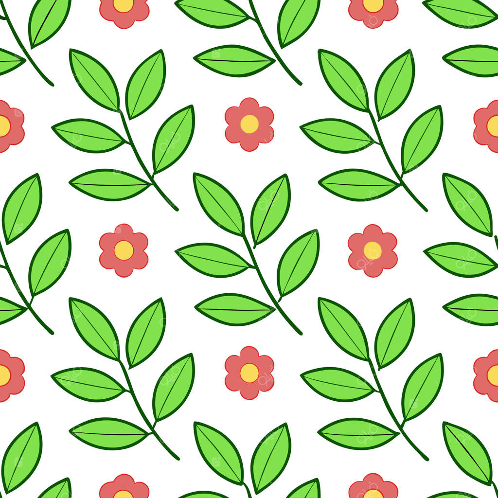 پترن طبیعت بهاری با شاخ و برگ‌های زنده و شکوفه‌های کوچک برای یک مفهوم زیبای باغ تازه