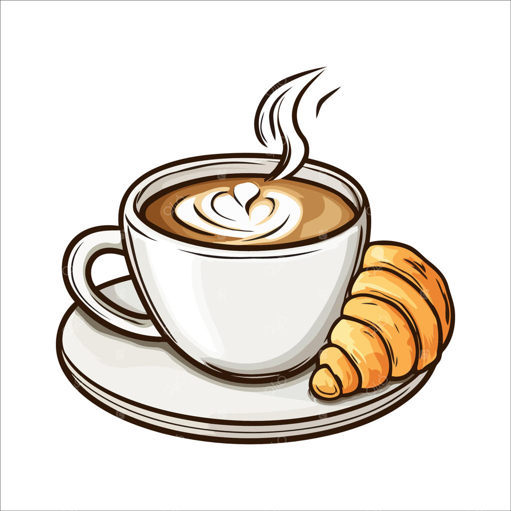 صحنه صبحانه قهوه و کروسان با بخار