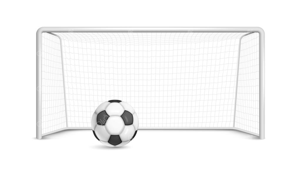 ترکیب واقعی گل فوتبال با نمای دروازه و توپ لاستیکی - تصویر برداری