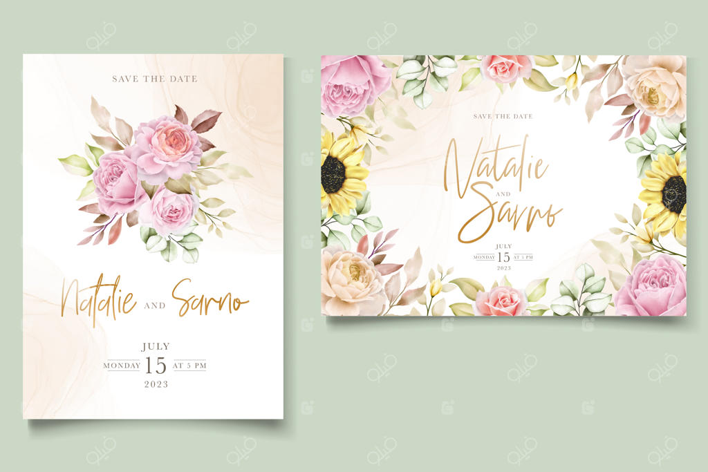 کارت دعوت تابستانی شیک با طرح آبرنگی و گل‌های دستی