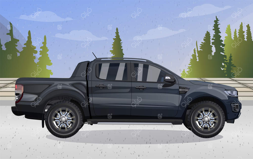 نمای جانبی وانت سیاه روی پس‌زمینه سفید