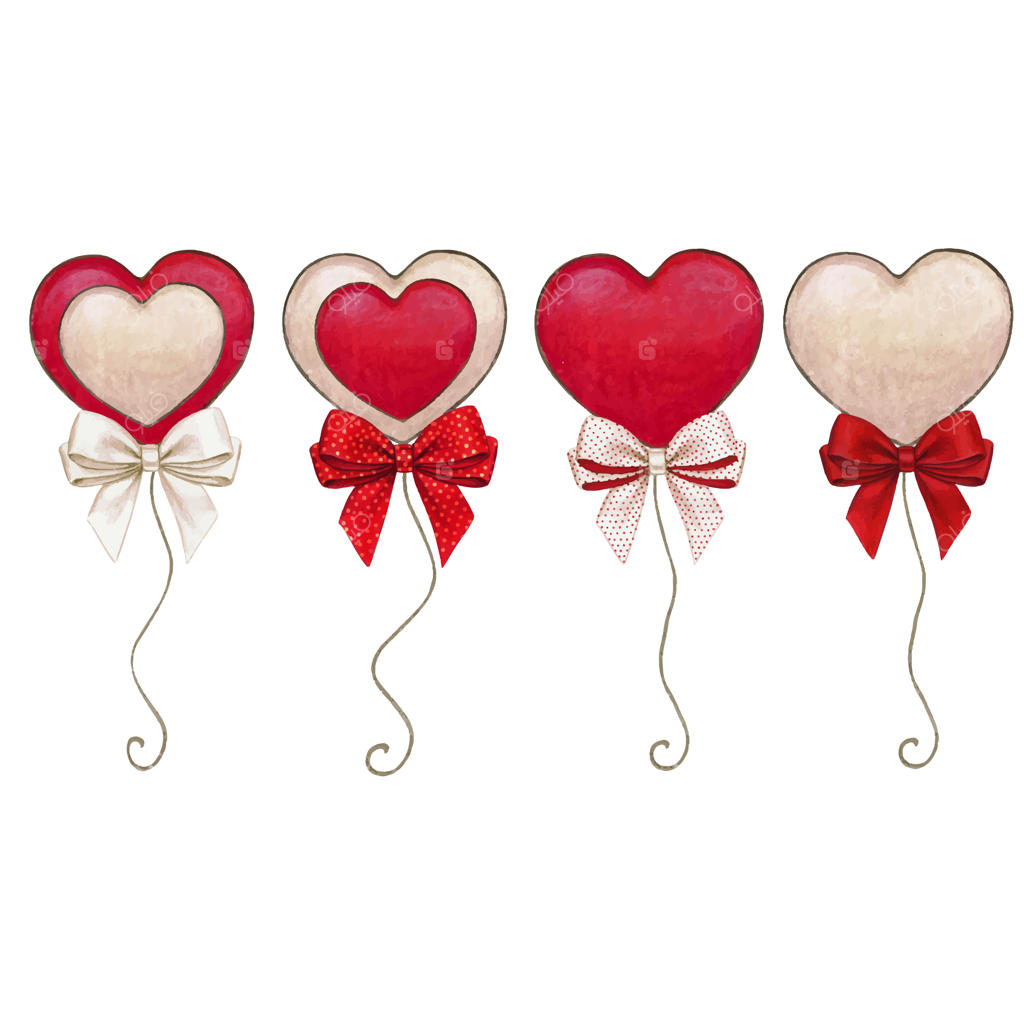 بادکنک‌های قلبی عاشقانه با آبرنگ