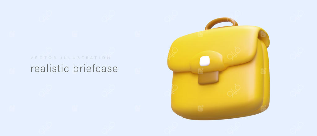 کیف اداری زرد سه‌بعدی و واقع‌گرایانه؛ پوستر محصول برای فروشگاه کیف اداری