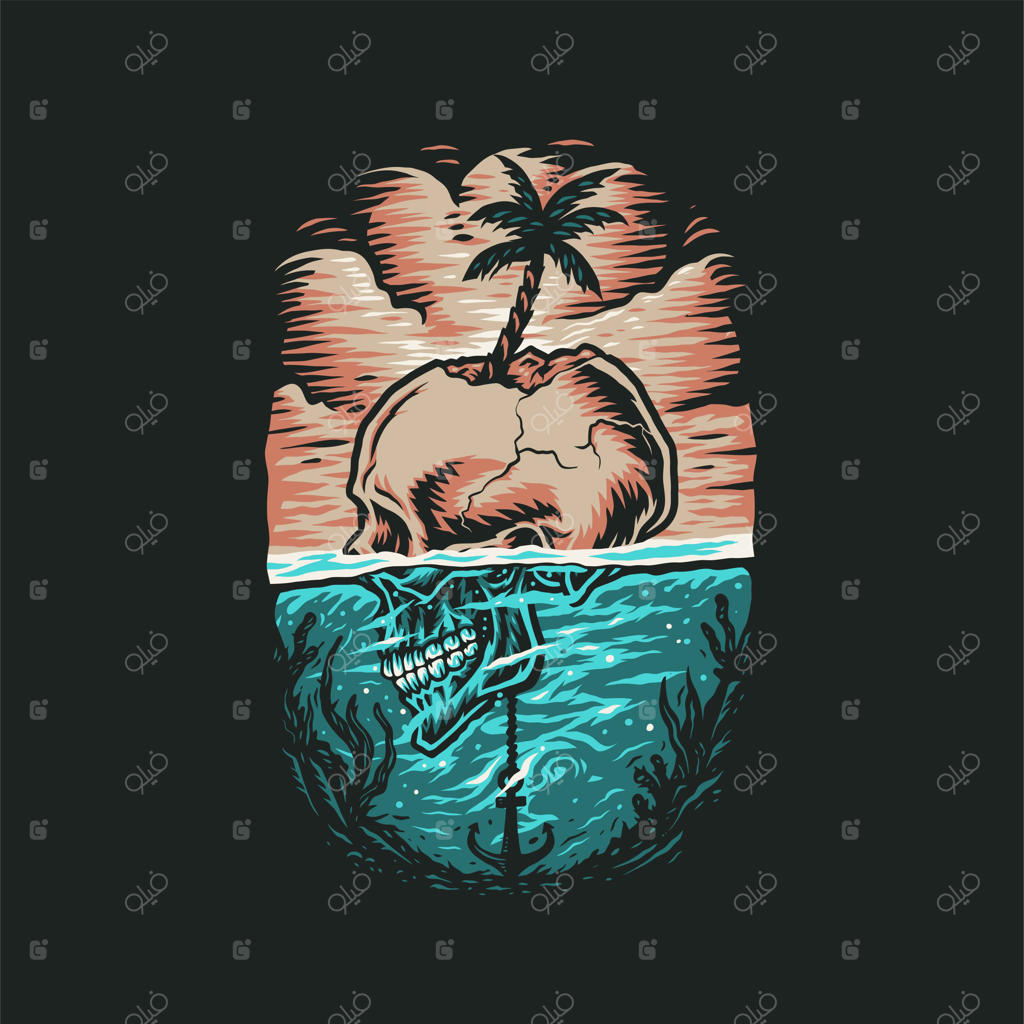 تی‌شرت تابستانی با طرح جمجمه، طراحی دستی و رنگ آمیزی دیجیتال