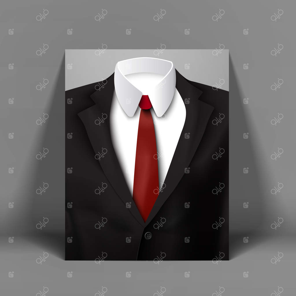 پوستر شیک و مرموز مرد تجاری با تصویر مردی در کت و شلوار بر روی پس‌زمینه خاکستری