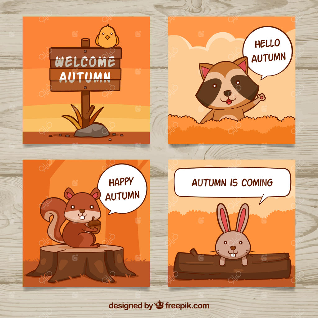 بسته کارت‌های پاییزی جذاب با طرح‌های حیوانات