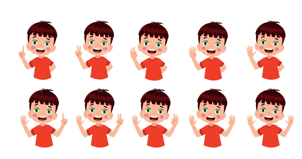 پسربچه بامزه در حال یادگیری ریاضی با شمردن انگشتانش