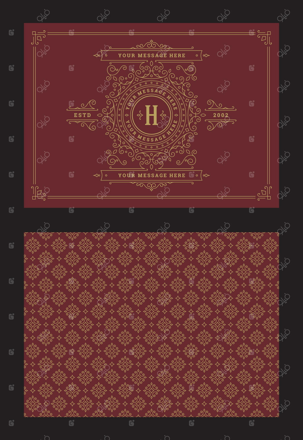 قالب طراحی کارت تبریک قدیمی با فریم حاشیه‌های زینتی و کالیگرافی