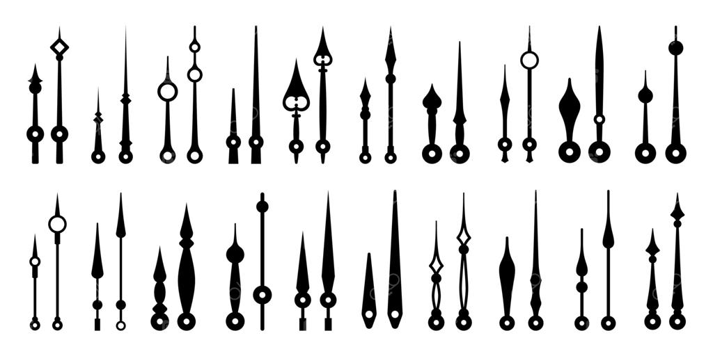 عقربه‌های ساعت جدا شده، نشانگرهای زمان، پیکان‌ها