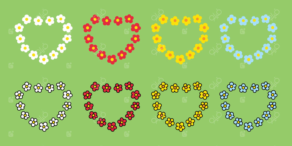 طرح لوگو و طراحی کارتونی گل بابونه با قلب ولنتاین: شخصیت کارتونی، برگ‌ها، باغ و جنگل، طراحی دو‌دل و ایلوستراسیون مجزا