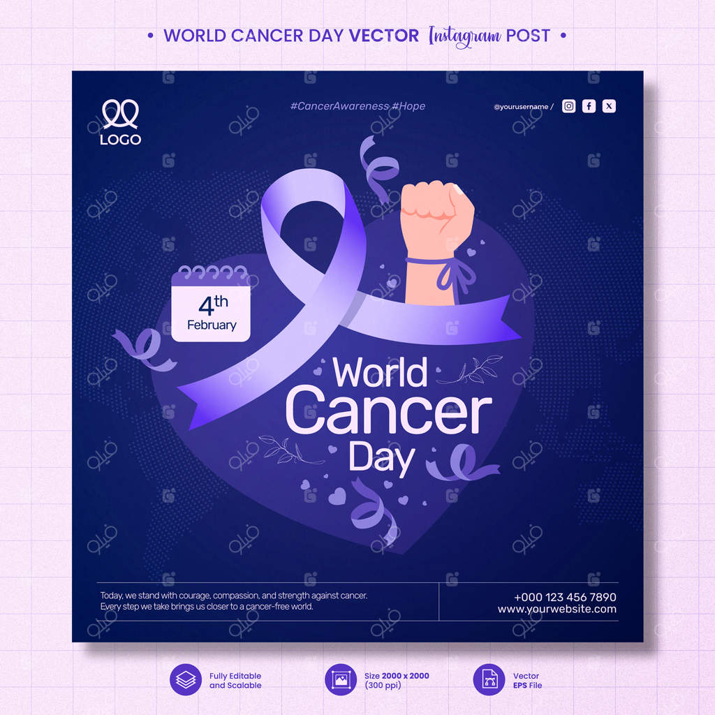 قالب پست اینستاگرام یا شبکه اجتماعی برای روز جهانی آگاهی از سرطان