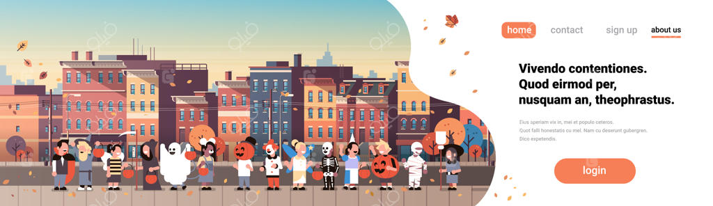 بنر تعطیلات: بچه‌ها در لباس‌های هیولا در حال قدم‌زدن در شهر