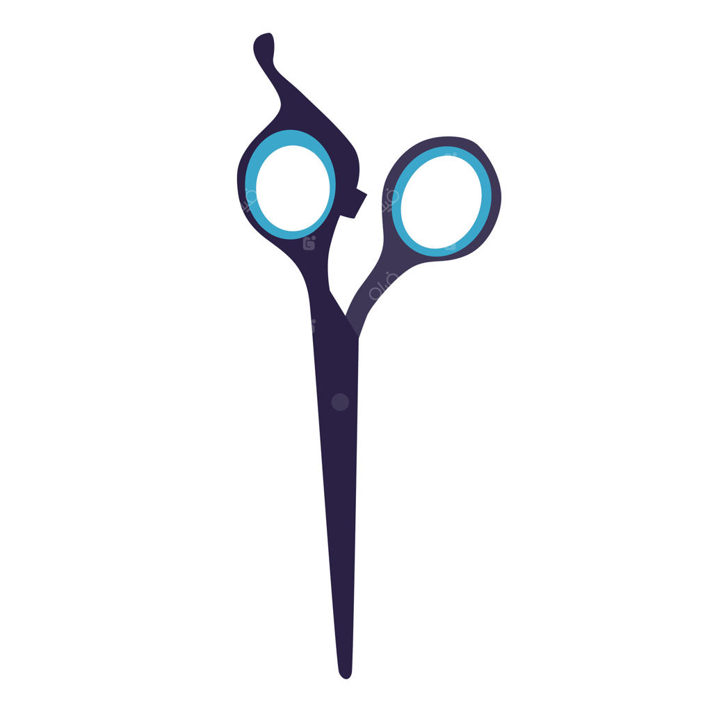 قیچی آرایشگری برای کوتاه کردن مو در طراحی تخت. لوازم حرفه‌ای آرایشگری. تصویر مجزا.