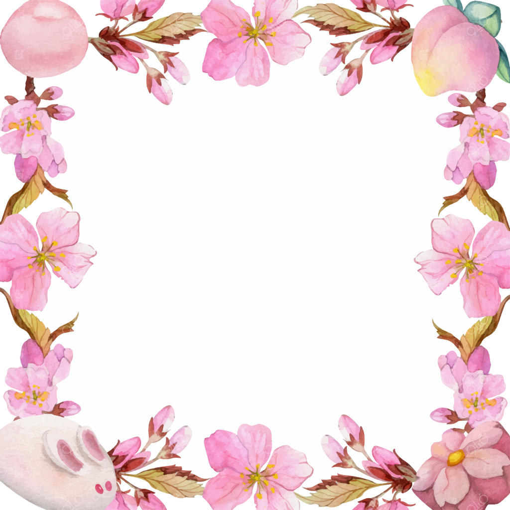 طراحی قاب مربعی با شیرینی‌های سنتی ژاپنی نقاشی شده با آبرنگ و شکوفه‌های گیلاس برای دعوت‌نامه‌ها، منوی رستوران، کارت‌های تبریک و چاپ پارچه