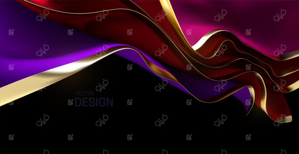 پارچه‌های مواج قرمز و بنفش با حاشیه‌های طلایی