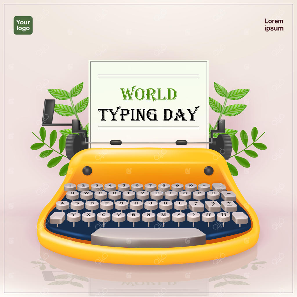 روز جهانی تایپ، ماشین‌تحریر قدیمی همراه با عناصر گیاهی. بردار سه‌بعدی مناسب برای رویدادها