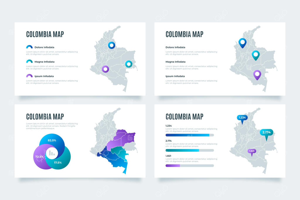 نقشه اینفوگرافیک کلمبیا با گرادیان رنگی