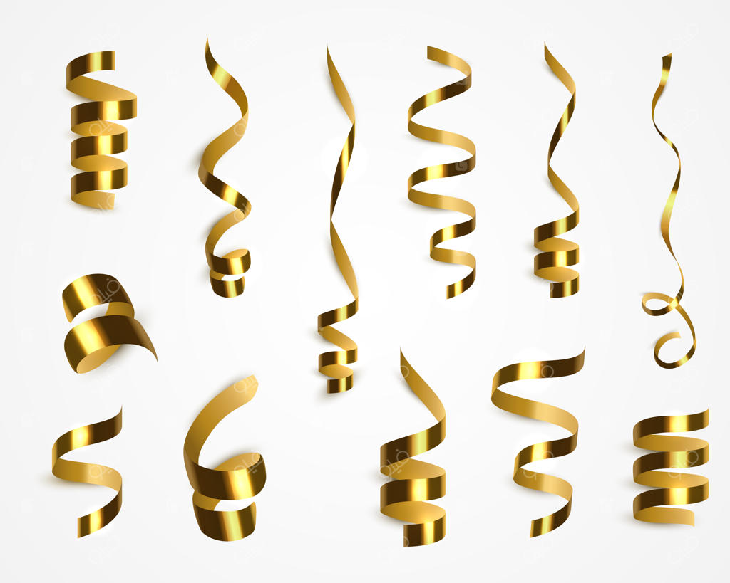 روبان‌های طلایی کاغذی به صورت ایزوله. تزئین برداری