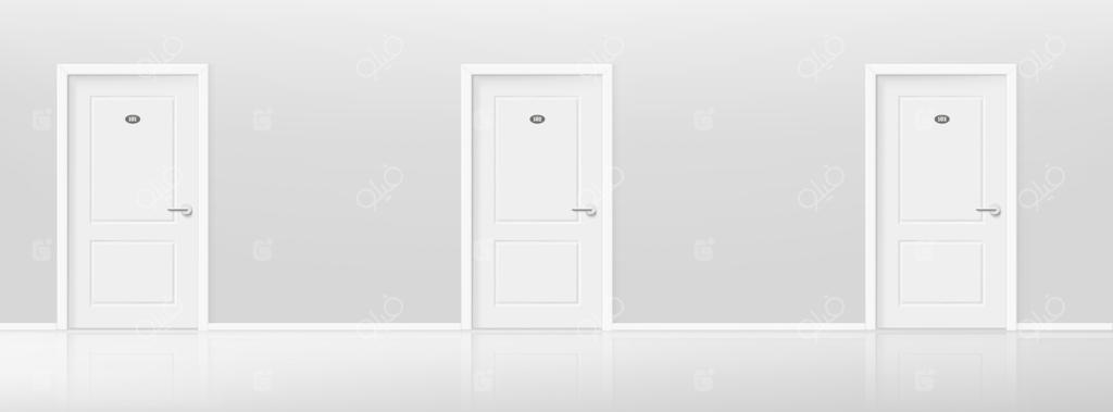 در بسته در راهروی هتل، تصویر وکتور سه بعدی واقع‌گرایانه