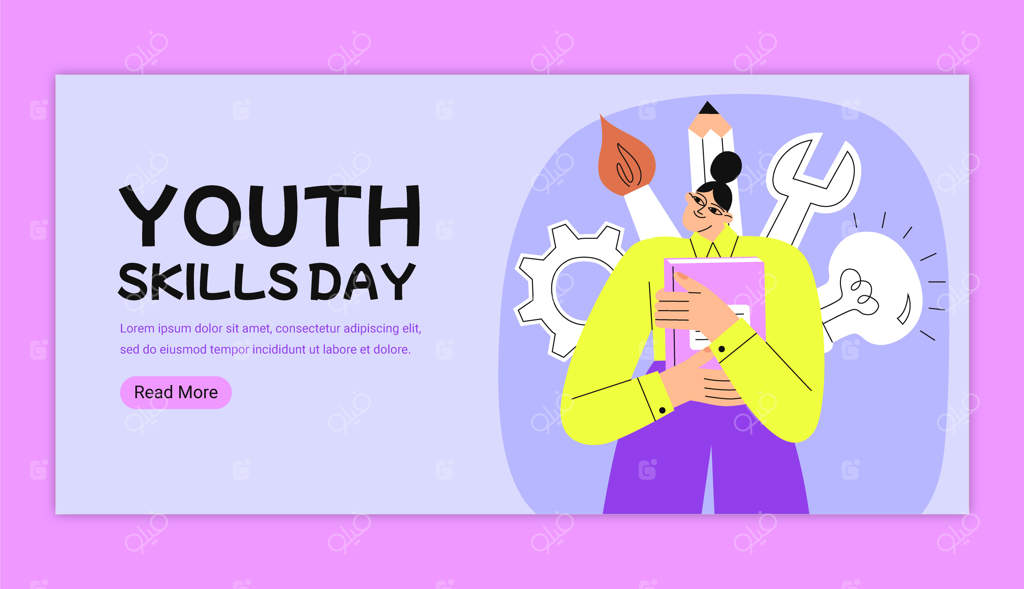 پترن بنر افقی روز جهانی جوانان با مهارت‌های نوین