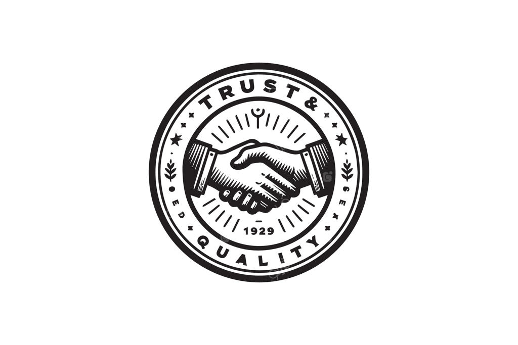 لوگوی اعتماد و کیفیت با سبک دست دادن کلاسیک تجاری