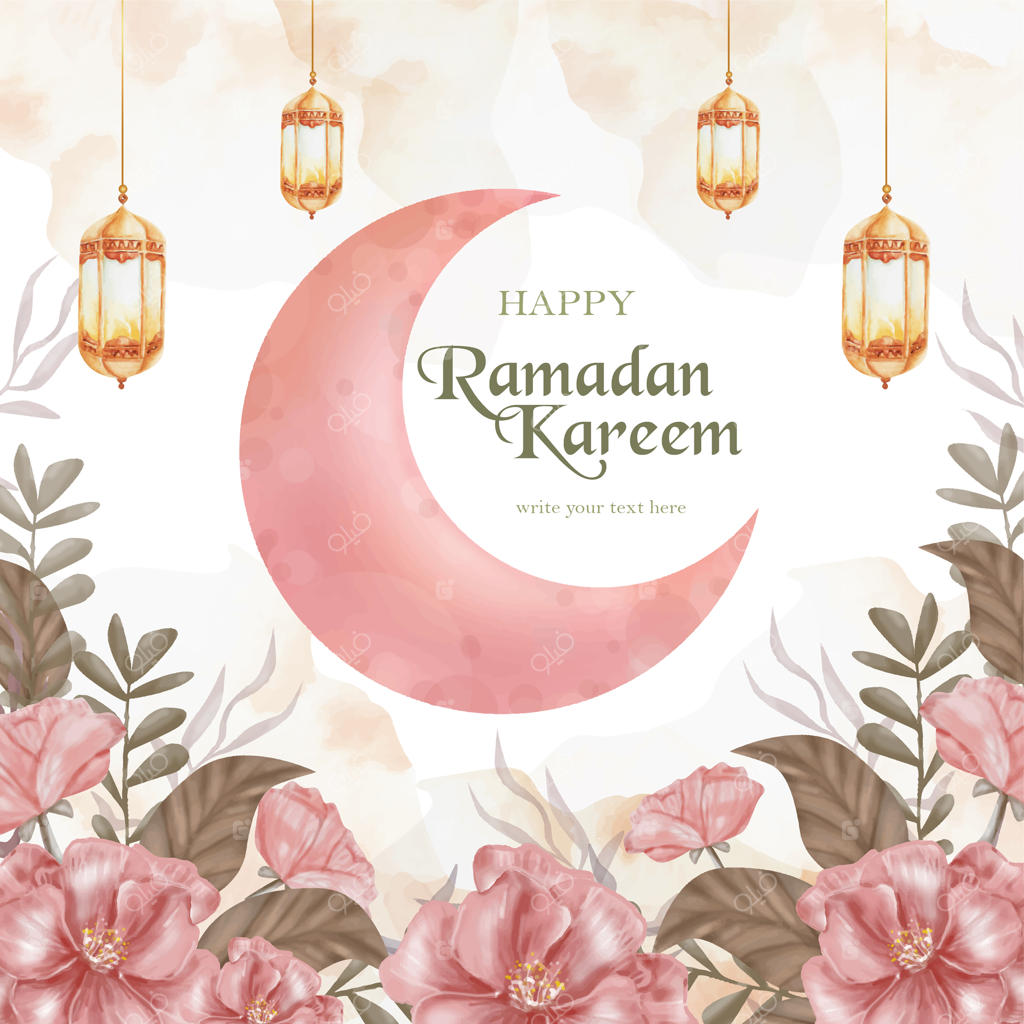 پس‌زمینه کارت تبریک رمضان کریم با ماه هلالی صورتی