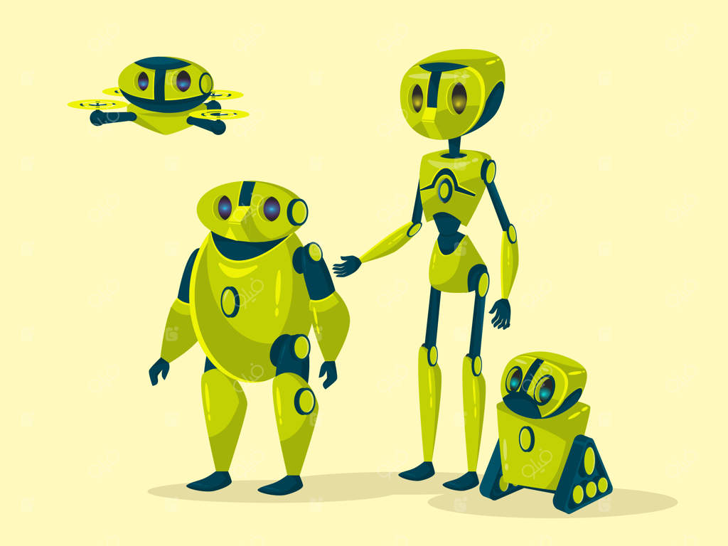 سایبورگ‌های انسان‌نما با بدن، بازوها، پاها و هواپیمای بدون سرنشین پرنده