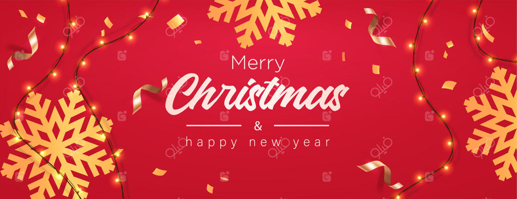 بنر تبریک کریسمس با تزئینات درخت کاج و کاغذپاش، تصویر برداری وکتور.