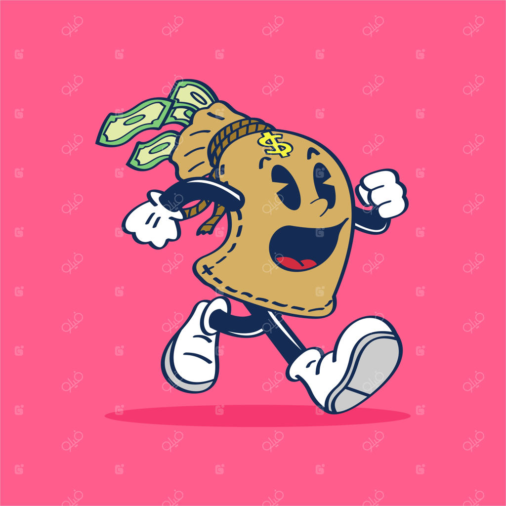 شخصیت کارتونی که با پول در دستش می‌دود.