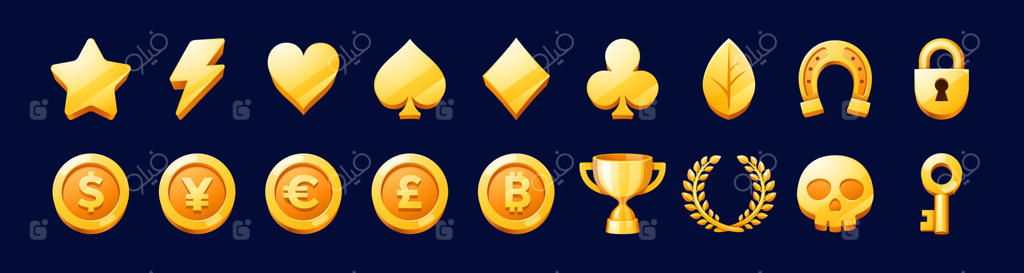 دارایی‌های بازی: مجموعه آیکون‌های طلایی برای رابط کاربری