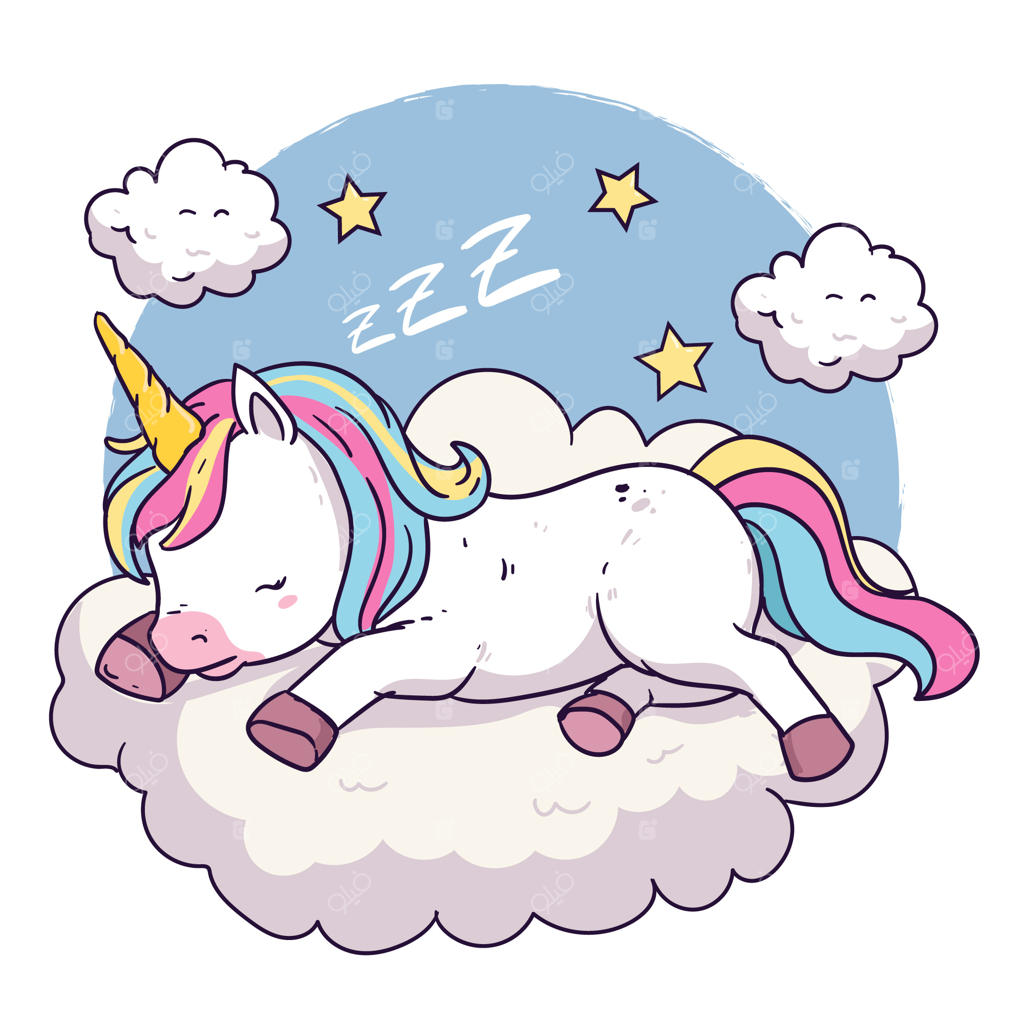 برچسب کارتونی تک‌شاخ طراحی دستي