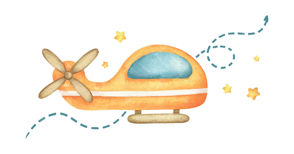 هلیکوپتر اسباب‌بازی نارنجی، پیکان و ستاره‌ها. تصویر نقاشی دستی آبرنگ از وسایل حمل‌ونقل هوایی. تزیینات کودکانه هواپیما برای کارت‌های تبریک تولد و حمام نوزاد، پوسترها