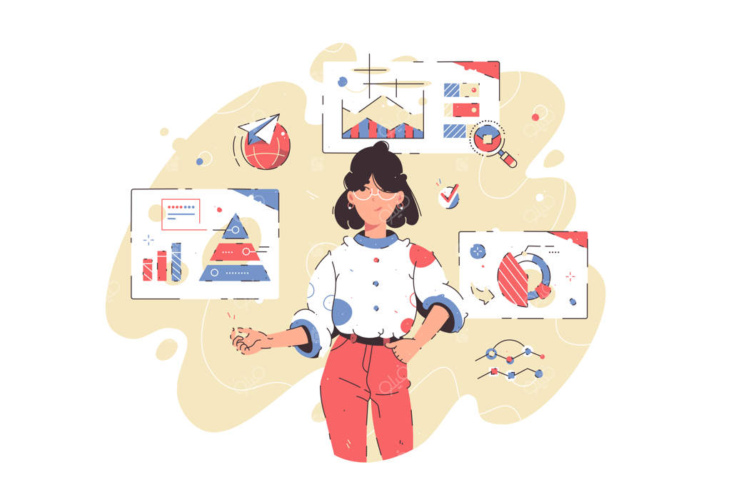 زن جوان و ریش‌دار امور مالی را با استفاده از نمودار مدیریت می‌کند