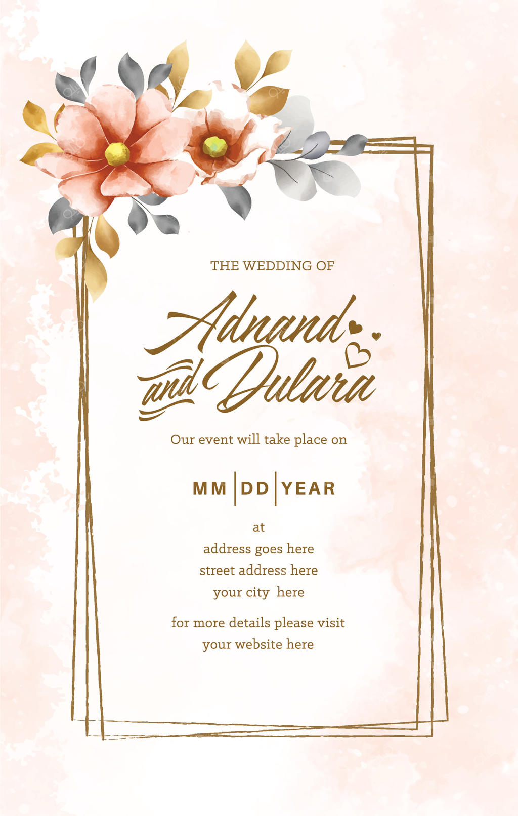 کارت دعوت عروسی برای عدنان و دولارا (نسخه وکتور)